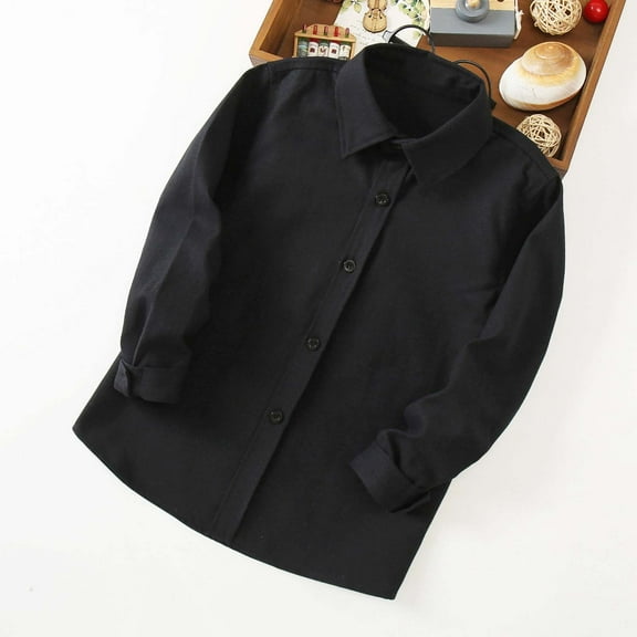 Boys Shirts Long Sleeve Lapel Collar Solid Color Longline Button Down Casual Performance Kids Shirts Size 100
