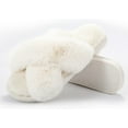 thumbnail image 3 of Women's Fuzzy Slippers House Slippers Cross Band Slippers Indoor Outdoor Soft Plush on Open Toe Slippers, 3 of 14