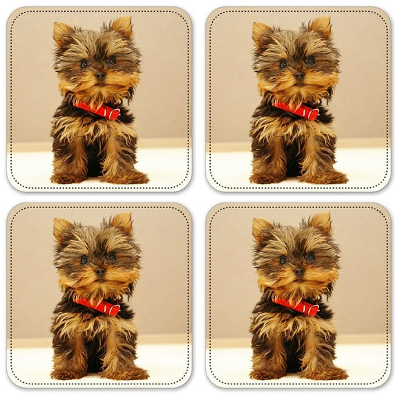 Vinyl Drink Coasters - Set of 4 - Yorkie Puppy