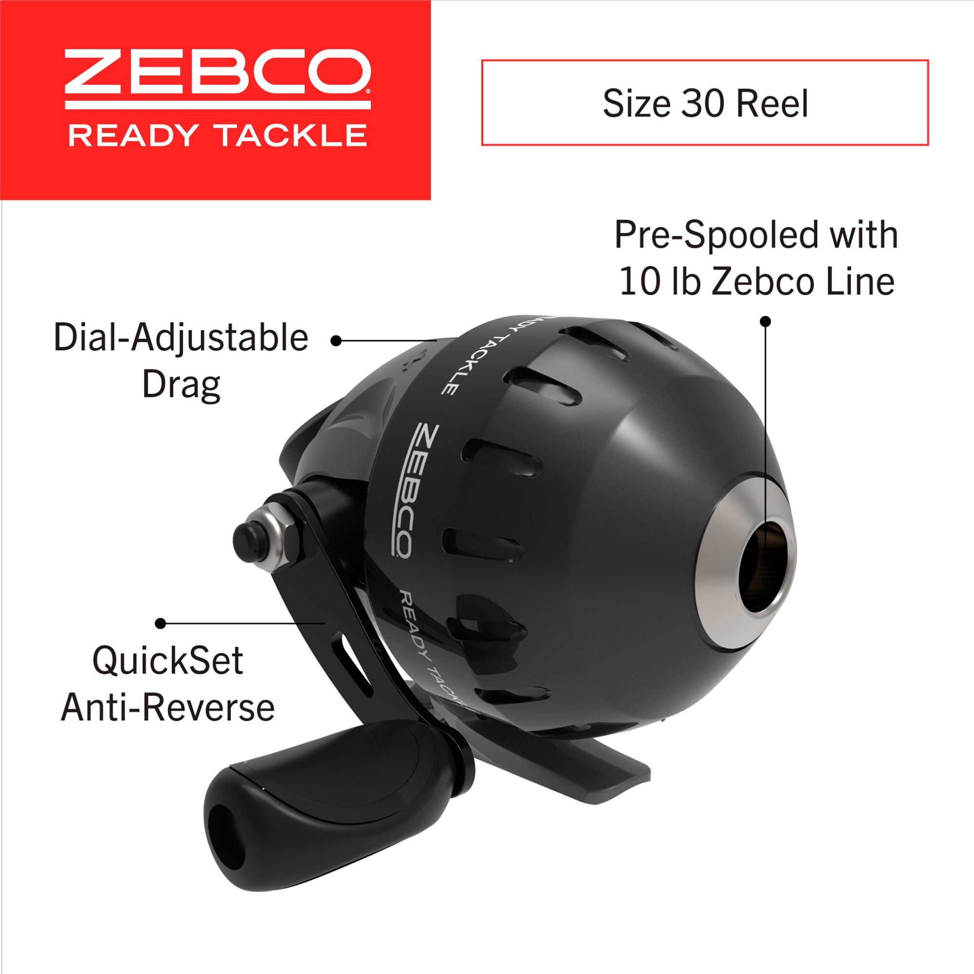 Zebco Ready Tackle Spincast Reel and Telescopic Fishing Rod Combo, Extendable 17-Inch to 5-Foot 6-Inch Fishing Pole, Right-Hand Retrieve, 53-Piece Tackle Kit, Black