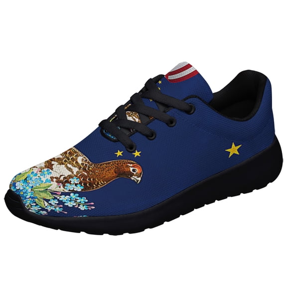 Alaska Stte Willow Ptarmigan Bird and Forget Me Not Flower Shoes Sneakers Black Size 3.5
