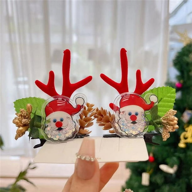 Pinzas para el cabello con astas navideñas, lindos y exquisitos pasadores para el cabello de reno de felpa para fiestas navideñas, fiestas de cumpleaños, cosplay, 17# PVC Santa Red Antlers