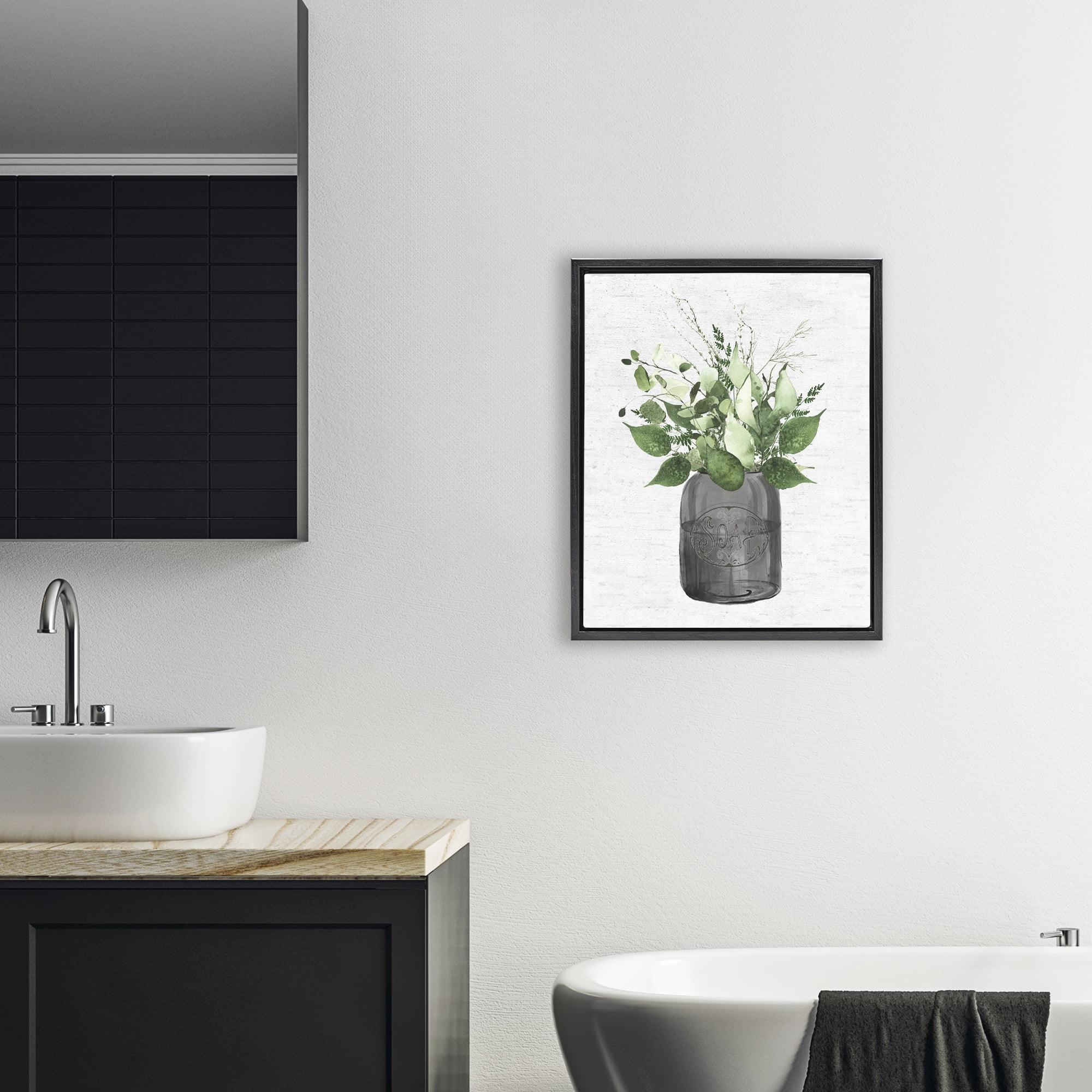 Vintage Soap Jar Herbs Black Framed Floater Canvas Wall Art, design by Lettered and Lined