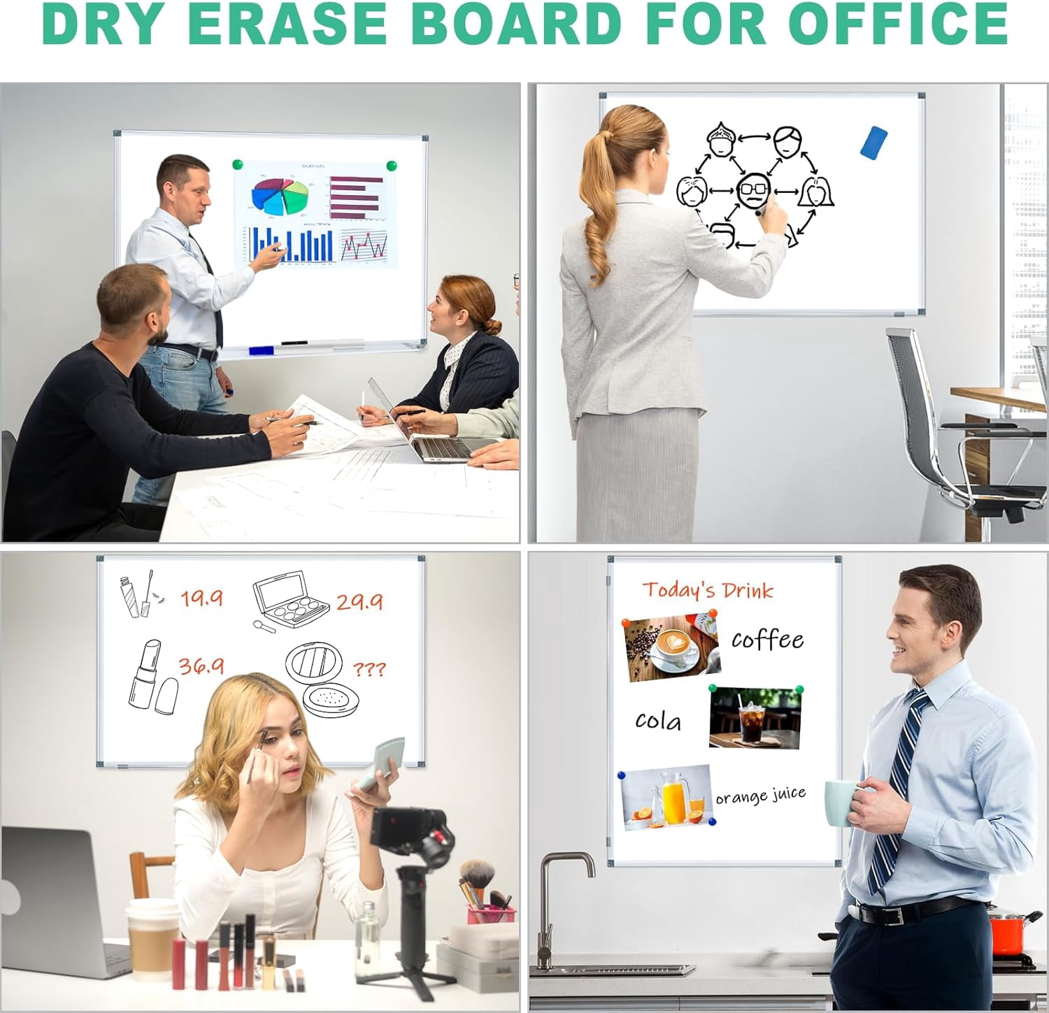 3' x 2' Magnetic Whiteboard Large Dry Erase White Board 36x24 Aluminum Presentation Whiteboard with Long Pen Tray 6 Markers 2 Erasers 12 Magnets
