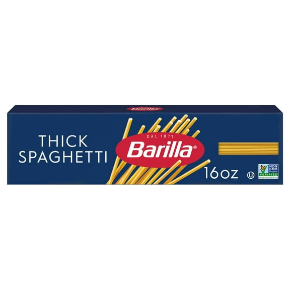 Pack of 4 Barilla Thick Spaghetti Pasta, Quality Non-GMO and Kosher Certified Pasta, 16 oz (packaging may vary)