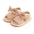 thumbnail image 2 of Xfvqtps Infant Girls Sandals Bowknot Lace Hook Loop Open Toe Non Slip Comfortable Soft Sole Leather Prewalker Breathable Soft Bottom Casual Summer Shoes Pink, 2 of 6