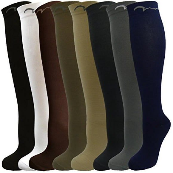 8 Pair Pack Knee-High Youth Graduated Compression Socks Long for Sports, Soccer, Football, Baseball, Basketball, Running and Youth Athletics. Boys & Girls Gift Set; Assorted Colors, Fits ages 4-8