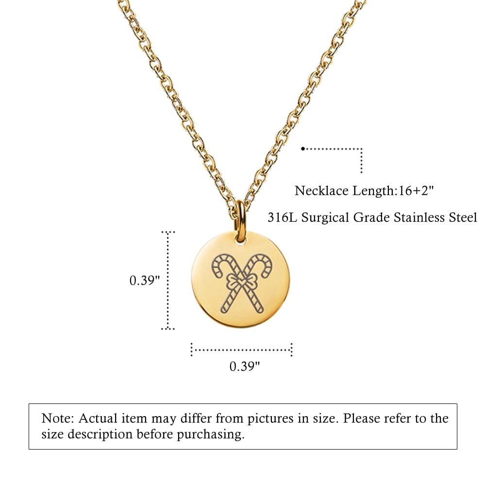 Anavia Round Christmas Candy Cane Stainless Steel Gold Disc 10mm Pendant Jewelry with Gift Box