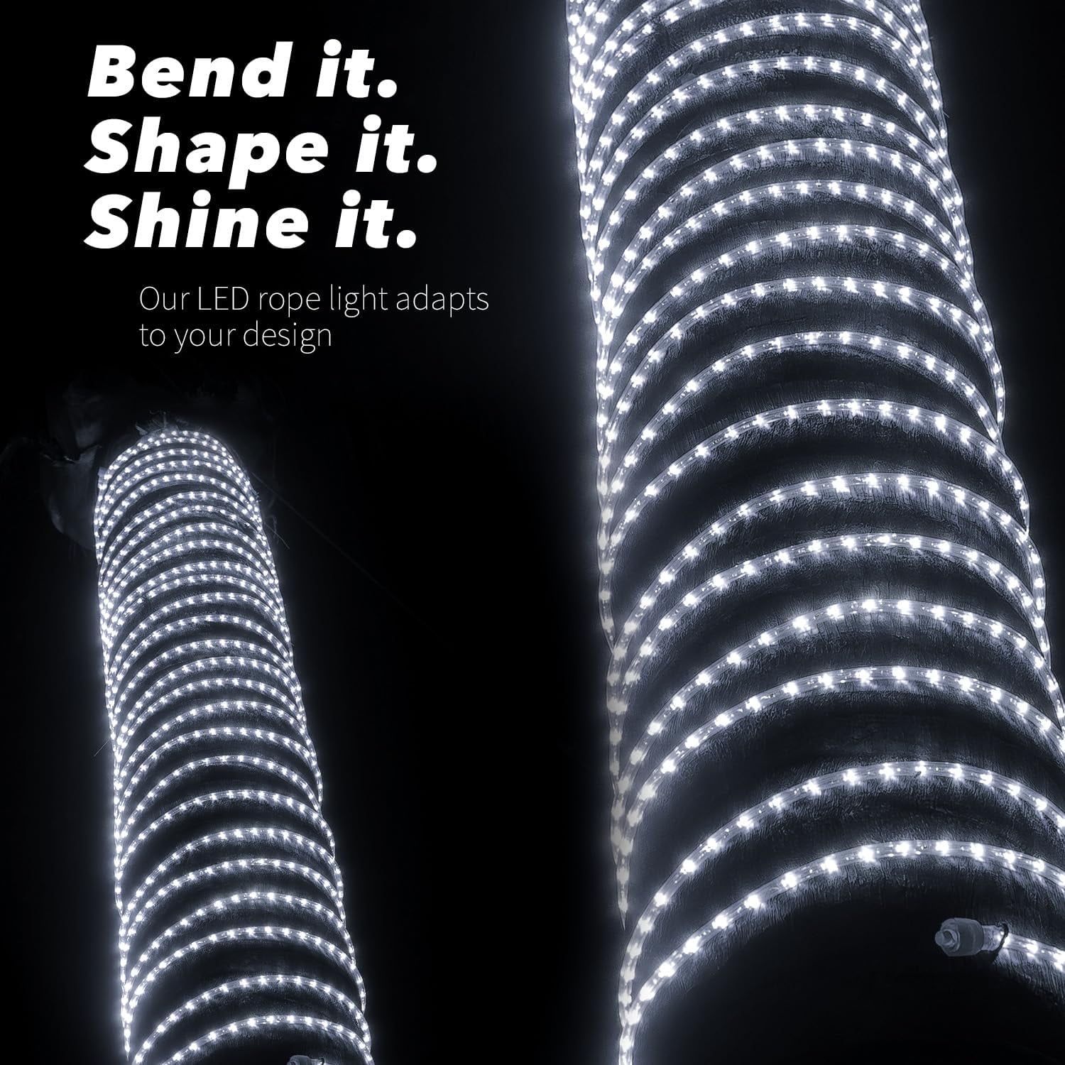 WYZworks 576LEDs, 50ft LED Rope Light, Connectable Waterproof Permanent Outdoor Clear PVC Tube, ETL Certified, Christmas Trees Holiday Decorative Landscape Backyard Patio Accent Lighting - Cool White
