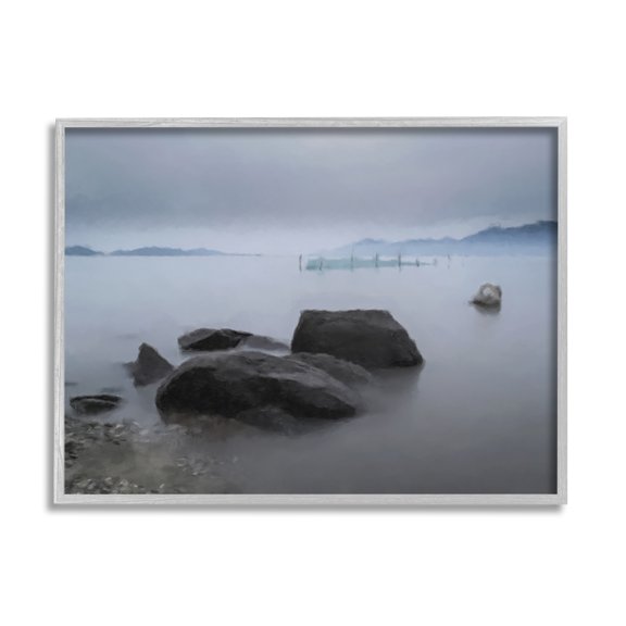 Stupell Industries Foggy Sea Landscape Nature Painting Gray Framed Art Print Wall Art, 20 x 16