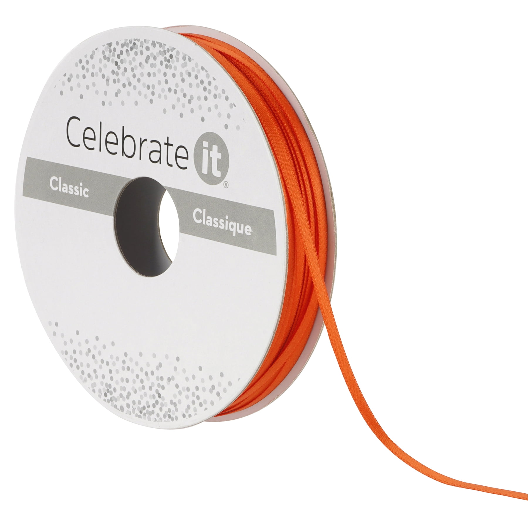 Celebrate It 1/8" x 10yd. Autumn Orange Satin Ribbon - Non-Wired with Woven Edge, Polyester - Ideal for Gift Wrapping, Baskets & DIY Crafts, 24 Pack