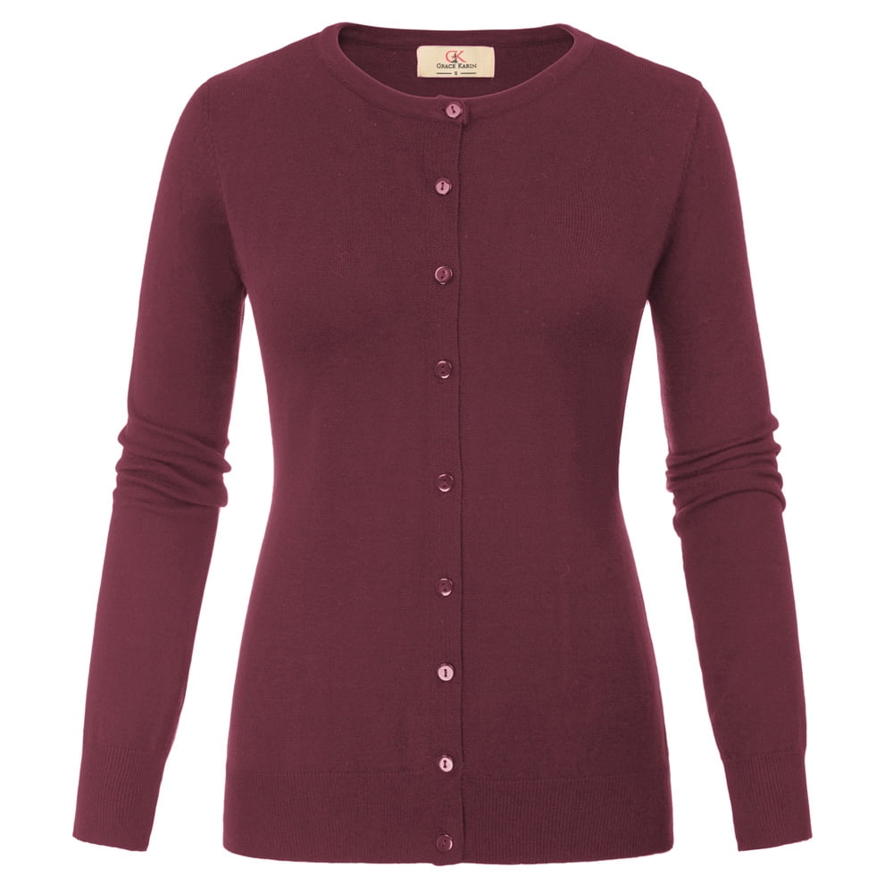 Grace Karin Classic Women's Button Down Crew Neck Sweater Knit