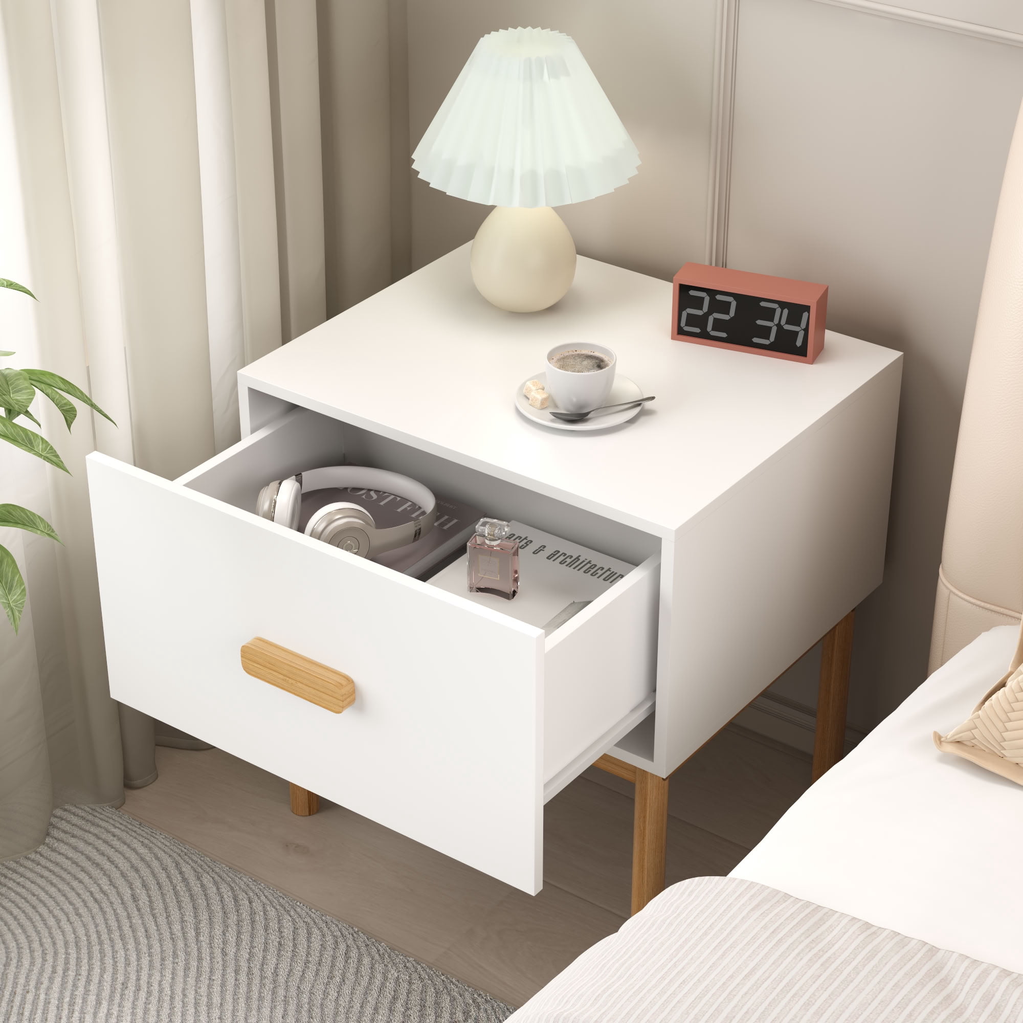 MAYEERTY Modern Nightstand with Drawer, Compact Freestanding Side Storage Table for Bedroom Living Room Apartment Small Spaces