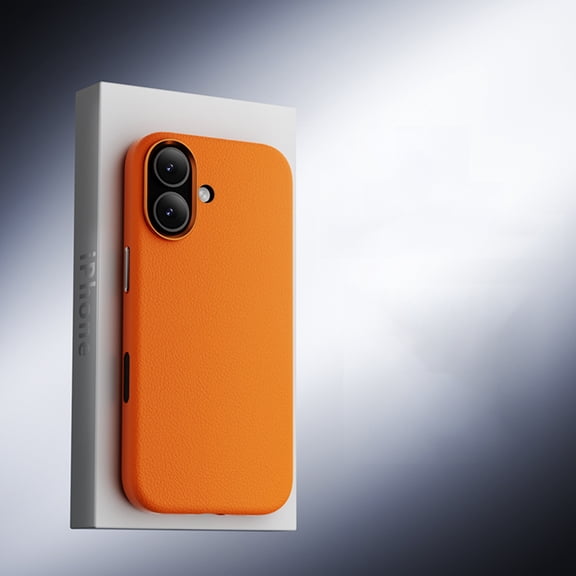 ELEHOLD Phone Case For Apple iPhone 17, Shockproof  PU Leather Lightweight Non-Slip Slim Durable Hard PC Rugged Protective Phone Case Cover ,Orange