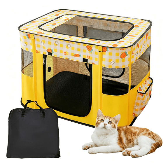 XIBUFE Collapsible Dog Crate Portable Cat Cage Pet Delivery Room Suitable for Dogs/Cats/Rabbits/Pets Sturdy Dog Cage,Yellow