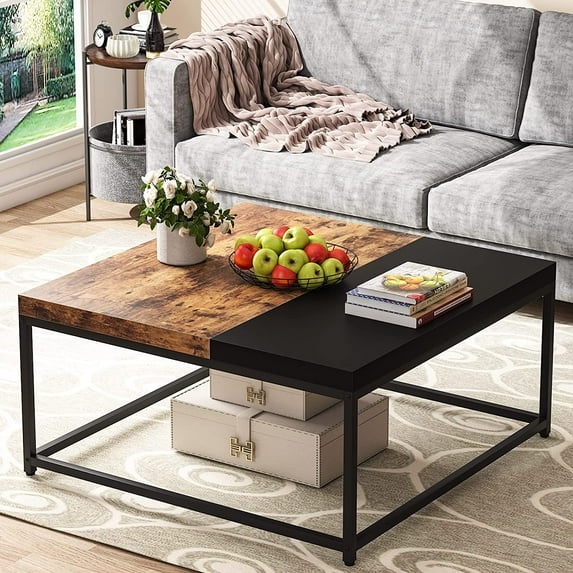 40 inch Square Coffee Table Rustic Brown, Large Living Room Table
