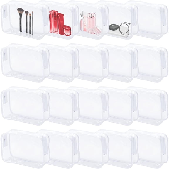 CEYAZYE 20 Pcs Clear Makeup Bag, PVC Toiletry Bag for Travel, Waterproof Transparent Cosmetic Bag with Zipper, Portable Plastic Pouch Organizer Storage Case for Women Men Vacation Bathroom (White)