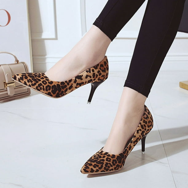 Paire de Talons Hauts Imprimé Léopard Escarpins Femme Chaussures