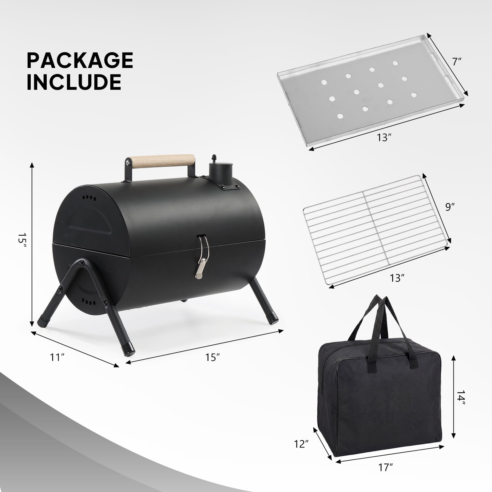 Portable Charcoal Grill 16.3In Tabletop Outdoor Stove Double Sided Stainless Steel Carbon Griller Lightweight BBQ Camping Backyard Patio Picnic Carry Bag Included Easy Clean Ash Catcher Iron Frame