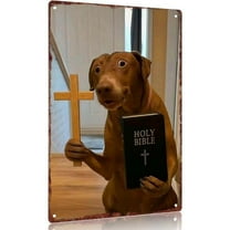 HELLOYOUNG "Funny Dog With Cross & Bible" Vintage Aluminum Metal Sign - Humorous Religious Wall Decor for Home, Church, Gift 12x8in