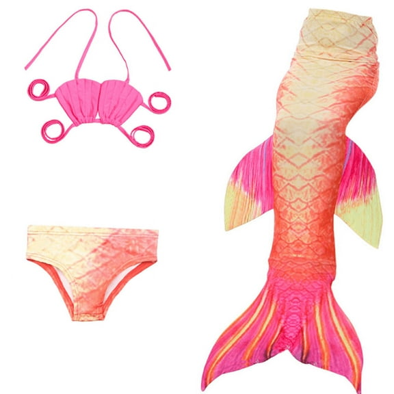 Wenchoice Yellow Red Scales Fuchsia Shell Fish Tail 3 Pieces Swimming Suit M(3-4Y)