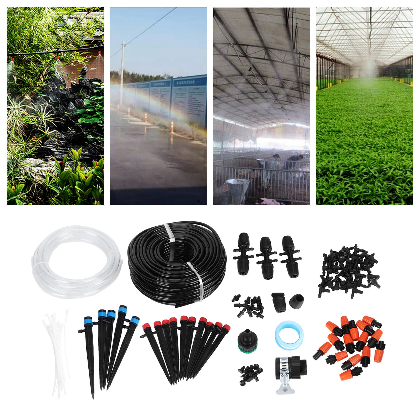 Rupoun 131.2 ft / 40m Drip Irrigation Kit Automatic Plant Watering System with Misters, Sprinklers, and Adjustable Flow Nozzles for DIY Garden and Greenhouse
