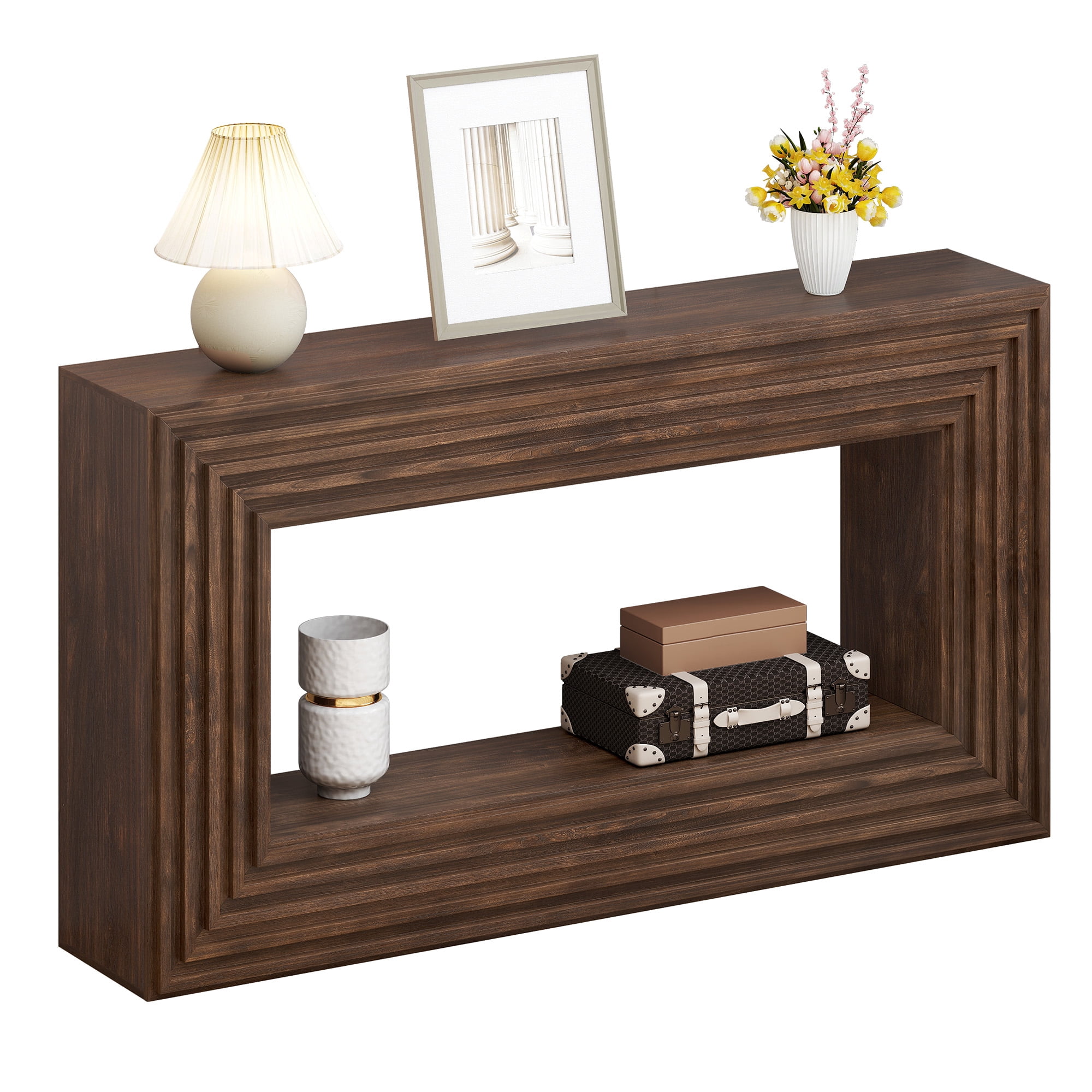 Uforic 61"W Console Table with Open Storage Shelf for Living Room,  Rustic Entryway Table, Brown