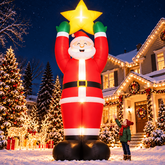 10FT Outdoor Christmas Inflatable Decoration Santa Claus, Built-in LED light up for Lawn Yard Garden Indoor Outdoor Inflatable Decoration Xmas Party Decor