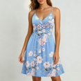 thumbnail image 2 of Women's Spaghetti Strap Summer Floral Vacation Dress, Boho V Neck Sleeveless Swing Wedding Guest Beach Dresses, 2 of 7