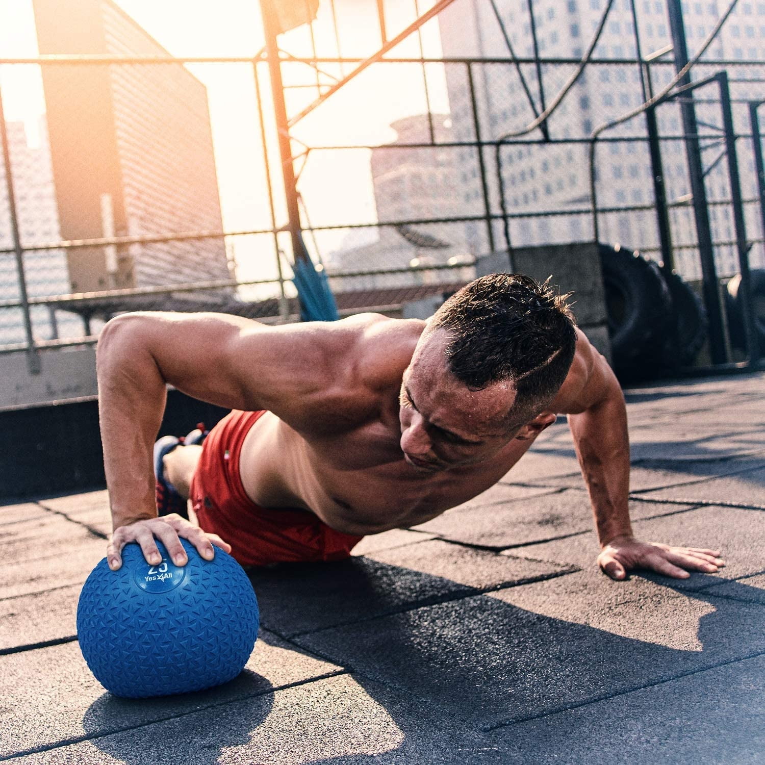 Yes4All Slam Ball, PVC Sand Filled Medicine Ball, 10-40lbs Weight Ball - Triangle Blue 15LBS