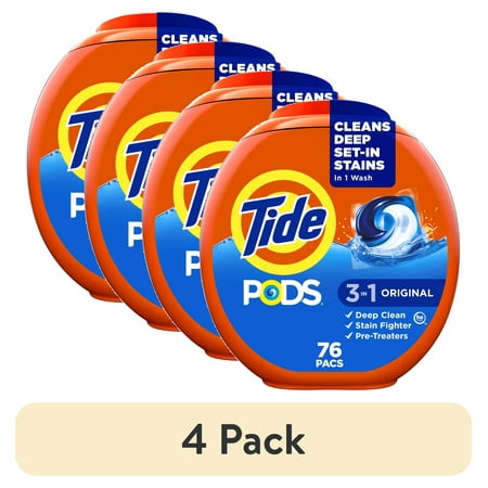 (4 Pack) Tide Pods Liquid Laundry Detergent Pacs, Original Scent, 76 Count