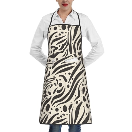 Anti-Fouling Belt Pocket Elasticated Apron - Non-Slippery Non-Fading Non-Shrinking Non-Crinkly Water-Repellent Zebra Skin Print Style Saddlebrown_1