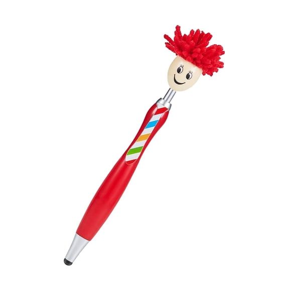 5 Pcs Mop Head Pens, Cute Mop Decor Ballpoint Pen with Plush Hair Smile Face Toppers, Multifunctional Novelty Cartoon Click Signing Stylus Pens, Funny Writing Pen, Funny Pen Birthday Gifts
