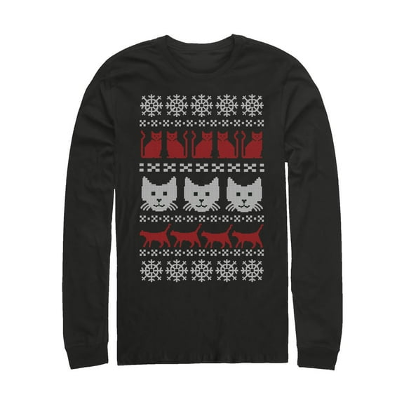 Men's Lost Gods Ugly Christmas Cat  Long Sleeve Shirt Black Medium