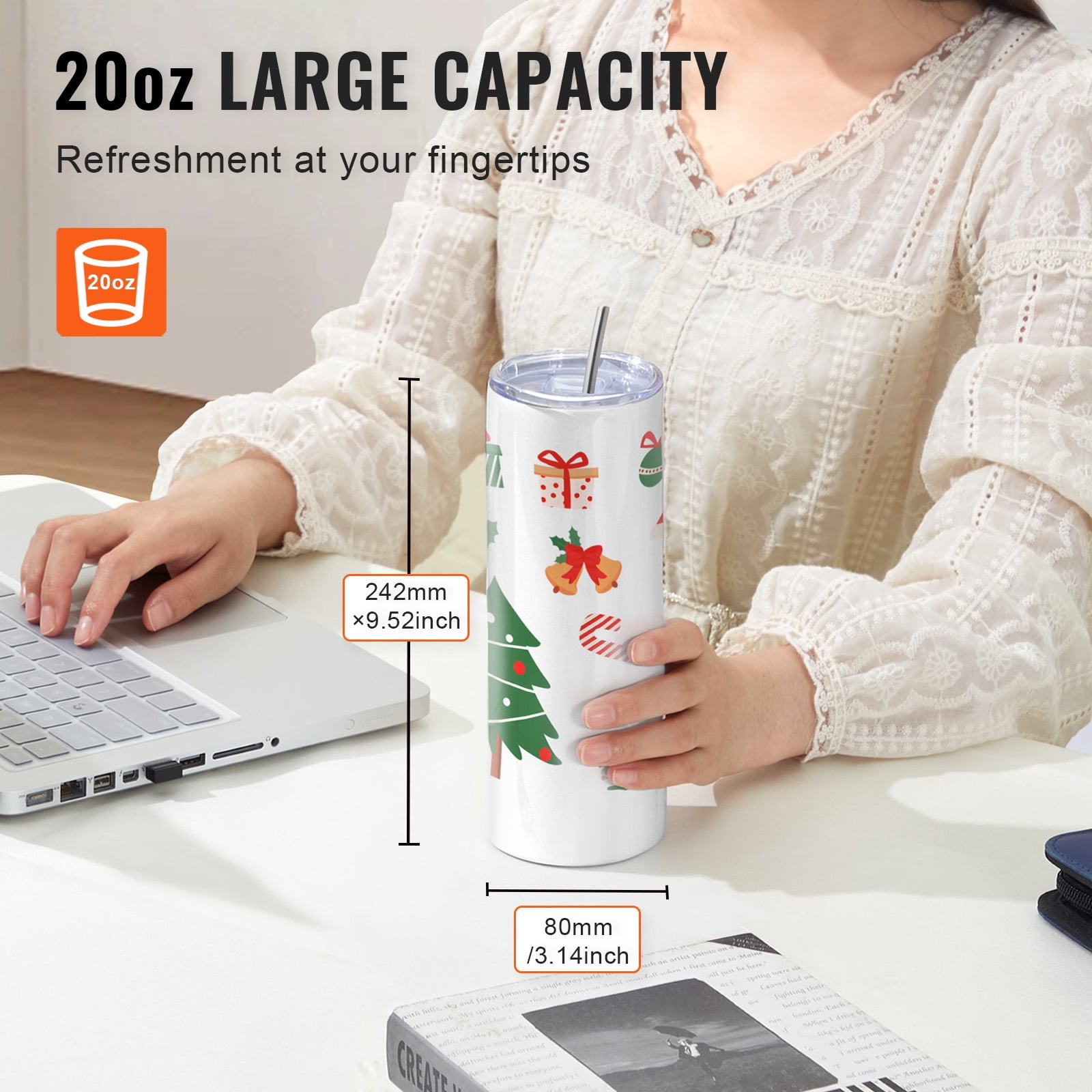 KFFKFF Heat Press Equipment and Transfer Tumblers, Set of Tumbler Press with 8 units of 20OZ Empty Tumblers, Cup Press Machine suitable for 11-30oz Mugs