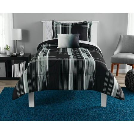 Mainstays Modern Plaid Bed in a Bag Bedding Set, Black,