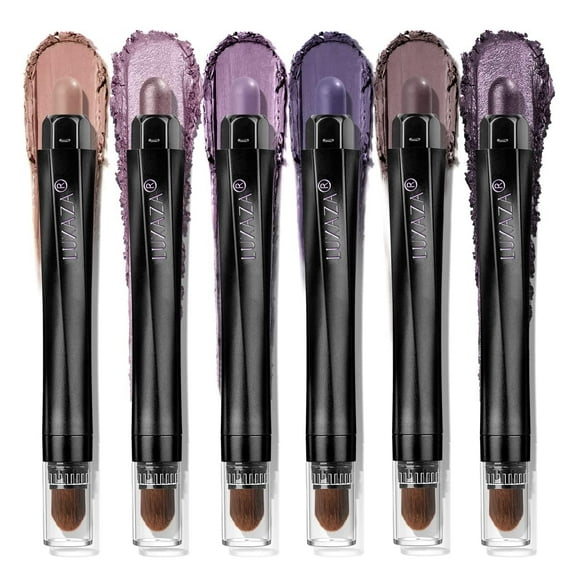 Neutral Eyeshadow Stick Makeup 6PCS Set, Purple Metallic Shimmer Matte Cream Eye Shadow Eyeliner Brightener Pencil Crayon - BLUEBERRY