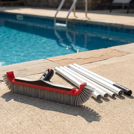 Swimming Pool Brush with Pole Wall Brush Adjustable Aluminum Pole Nylon Bristles Curved Ends EZ Clip Handle for Cleaning Walls Tiles & Floors Swimming Pool Brush with Pole Wall Brush Adjustable Aluminum Pole Nylon Bristles Curved Ends EZ Clip Handle for Cleaning Walls Tiles & Floors