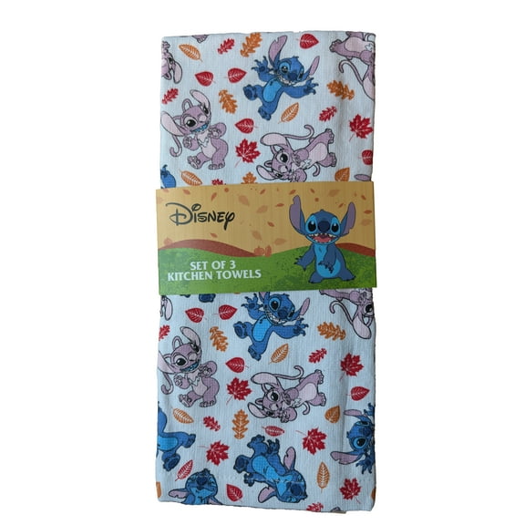 Disney Stitch 3 Pack 100% Cotton Kitchen Towels Fall Leaves Angel