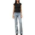 thumbnail image 2 of Camisetas de manga corta Inspire Chic para mujer, estilo casual elegante, cuello redondo, ajuste slim, color negro, 2 of 6