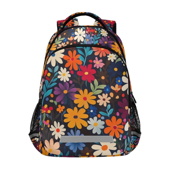 FORMRS Kids School Backpack Elementary Student Unisex Travel Bookbag with Reflective Stripes, Bright Colorful Flowers Pattern