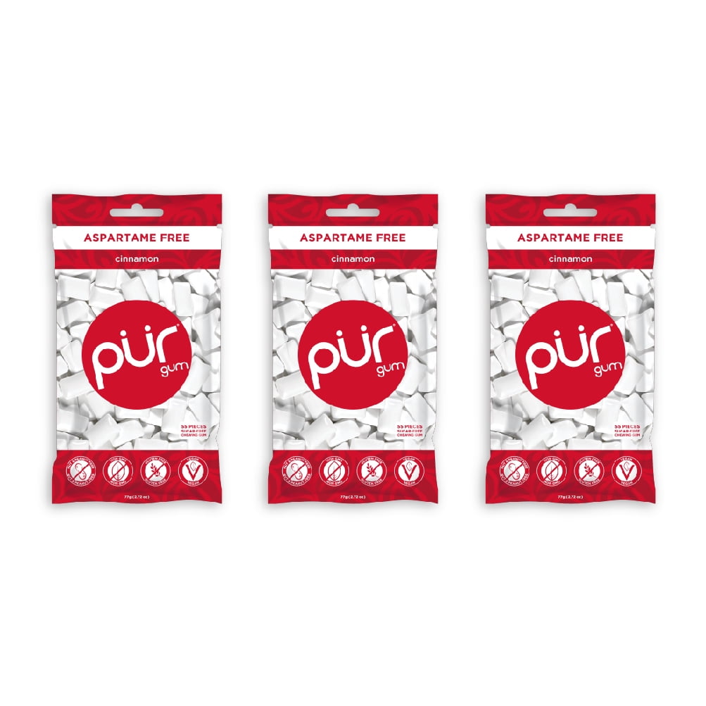 PUR Gum Sugar Free Chewing Gum with Xylitol - Natural Cinnamon Flavor - 55 Pieces (Pack of 3)