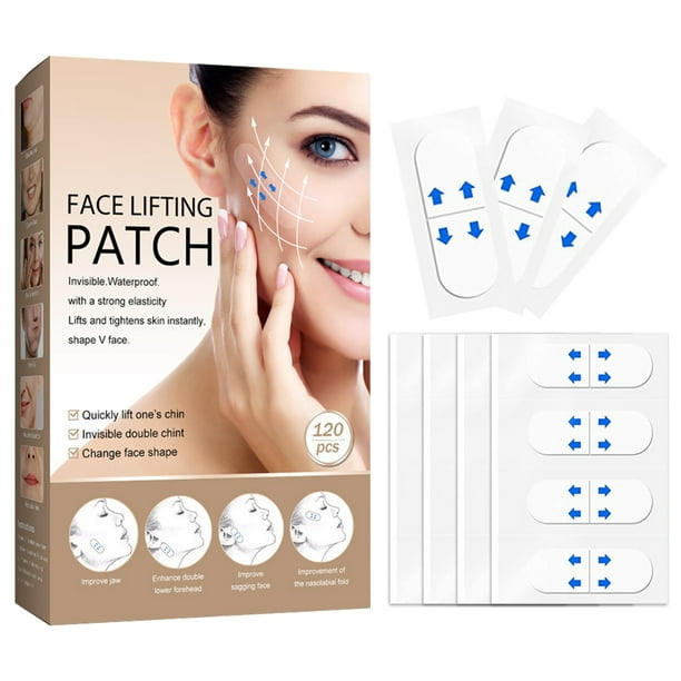 Muyoka Cinta de estiramiento facial 120 piezas Transpirable y amigable con la piel Parches de estiramiento facial Cinta de barbilla V-line Parches de arrugas faciales para mujeres Cuello Ojo Cuidado d
