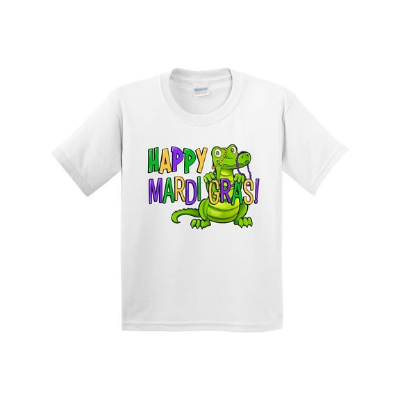 Inktastic Happy Mardi Gras Cute Alligator with Beads Youth T-Shirt