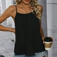 thumbnail image 6 of Tank Tops for Women Plus Size Sleeveless Solid Color Pleated Fold Adjustable Shoulder Strap Sling Loose T-Shirt Black L, 6 of 6