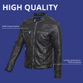 thumbnail image 4 of BLUE WELLFORD UNIQ Men's Black Leather jacket Biker collar Long sleeves Zipped cuffs 2 zipped side pockets 2 zipped chest pockets, 4 of 6