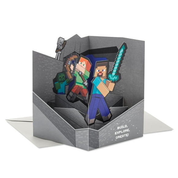 Tarjeta desplegable Hallmark Paper Wonder Minecraft para niños/jugadores