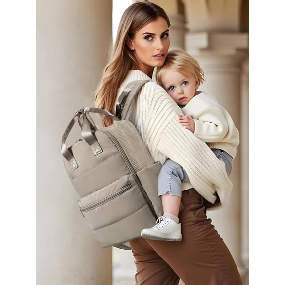 MOMINSIDE Diaper Bag Backpack Large Baby Diaper Bag With 15 Pockets,Patchwork Baby Travel Bag Organizer for Mom,4 Insulated Pockets,Changing Pad,Brown