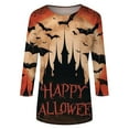 thumbnail image 6 of WTOBBY Women's Fall Fashion Essential 3/4 Sleeve Round Neck Halloween Print Casual T-Shirt Top for Holiday Parties and Everyday Outfits,Saffron 3XL, 6 of 6