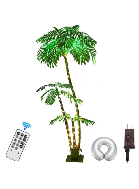 Lighted Palm Tree,6Ft 219 LED Artificial Palm Tree with Remote ,Light up Fake Tree Fake Plants Indoor Outdoor Patio Decoration for Pool Party Bar Garden Decor